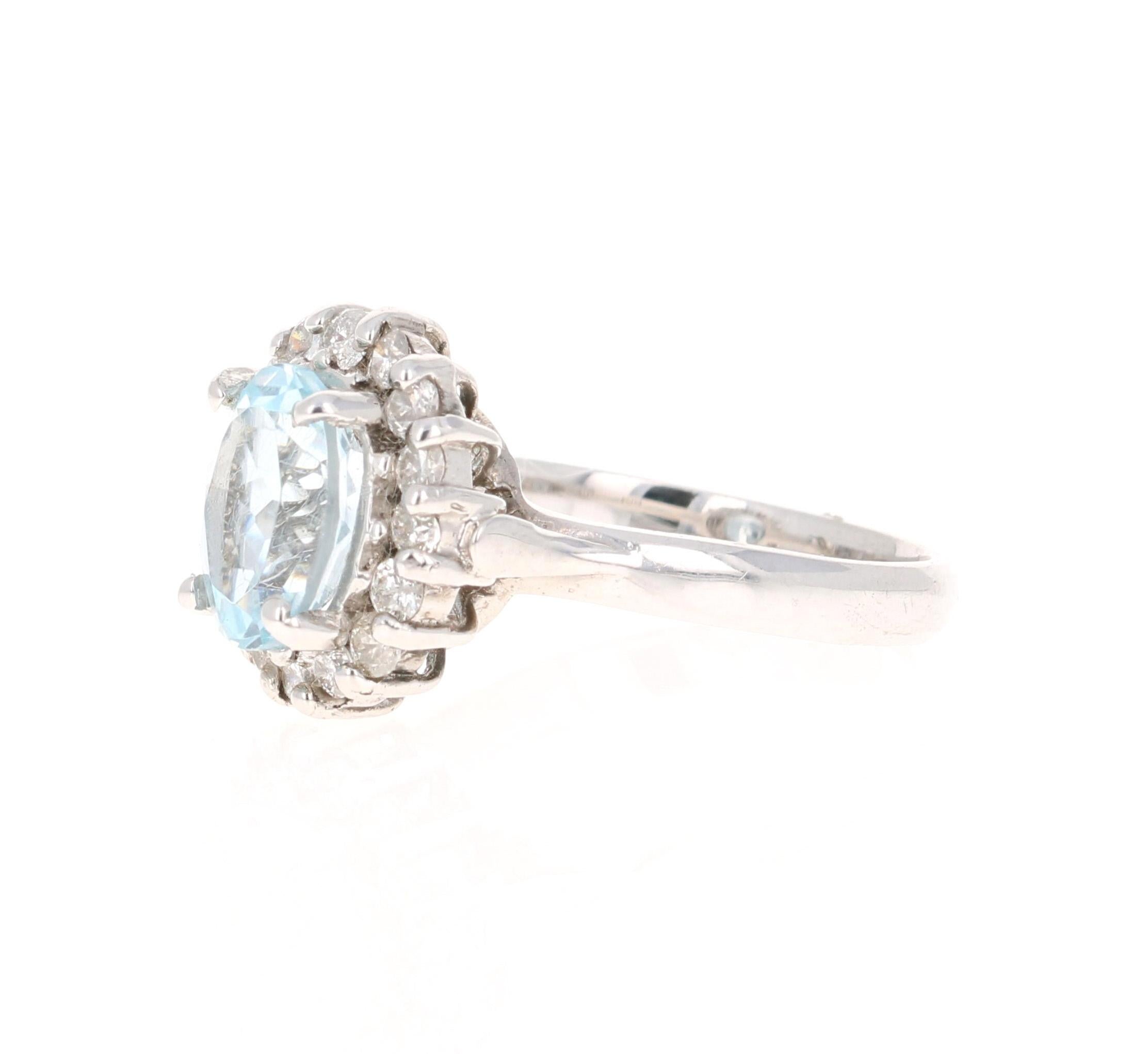 Contemporary 2.91 Carat Aquamarine Diamond 14 Karat White Gold Ring For Sale