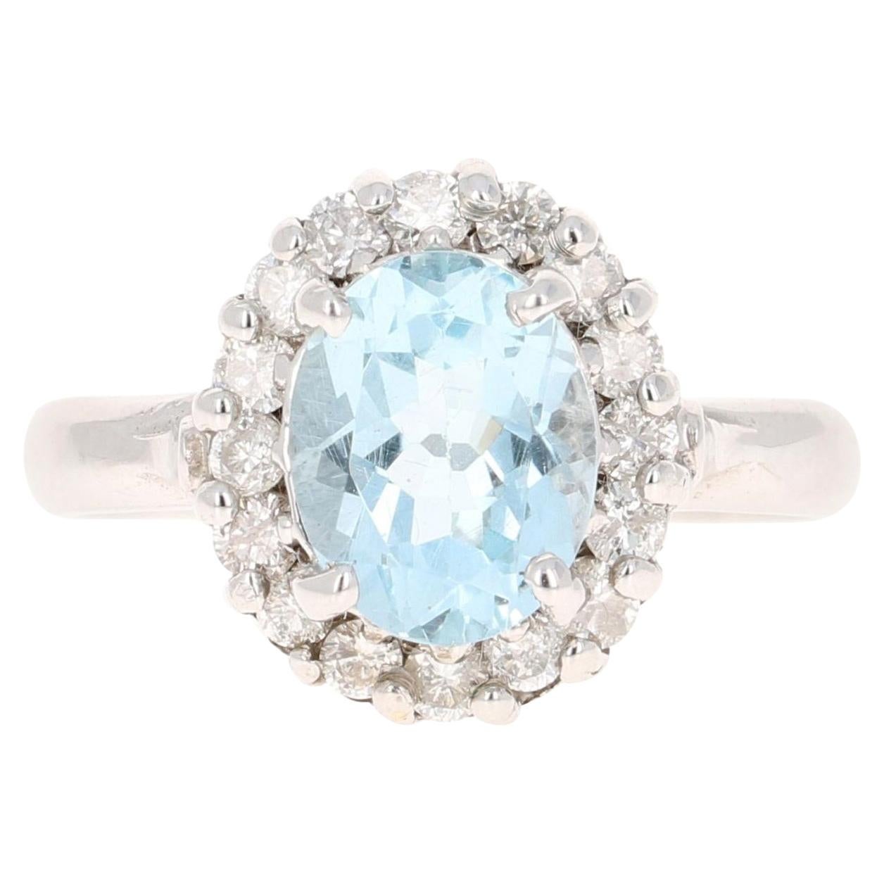 2.91 Carat Aquamarine Diamond 14 Karat White Gold Ring For Sale