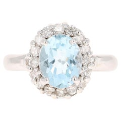 2.91 Carat Aquamarine Diamond 14 Karat White Gold Ring