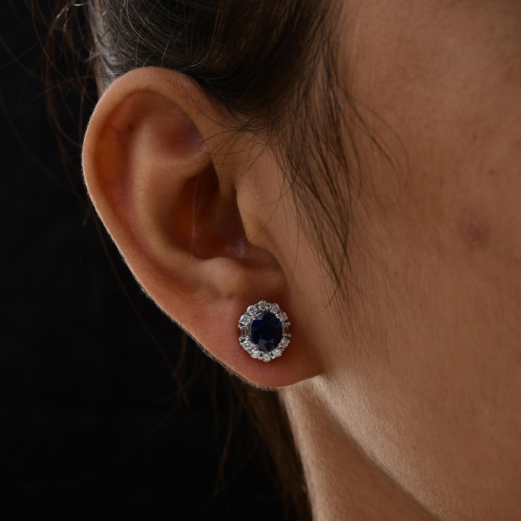 2,91 Karat Blauer Saphir 0,62 Karat SI/H Diamant-Ohrringe 18 Karat Weißgold (Ovalschliff) im Angebot