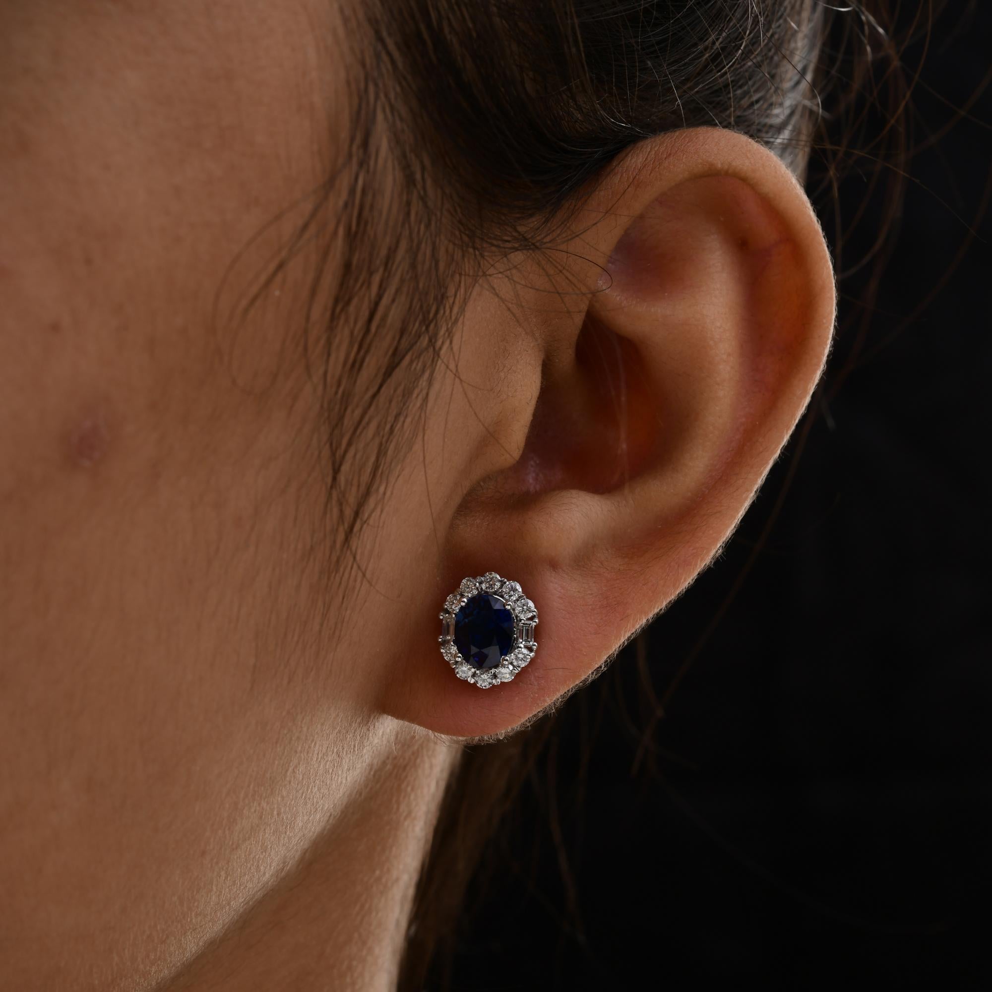 2,91 Karat Blauer Saphir 0,62 Karat SI/H Diamant-Ohrringe 18 Karat Weißgold Damen im Angebot