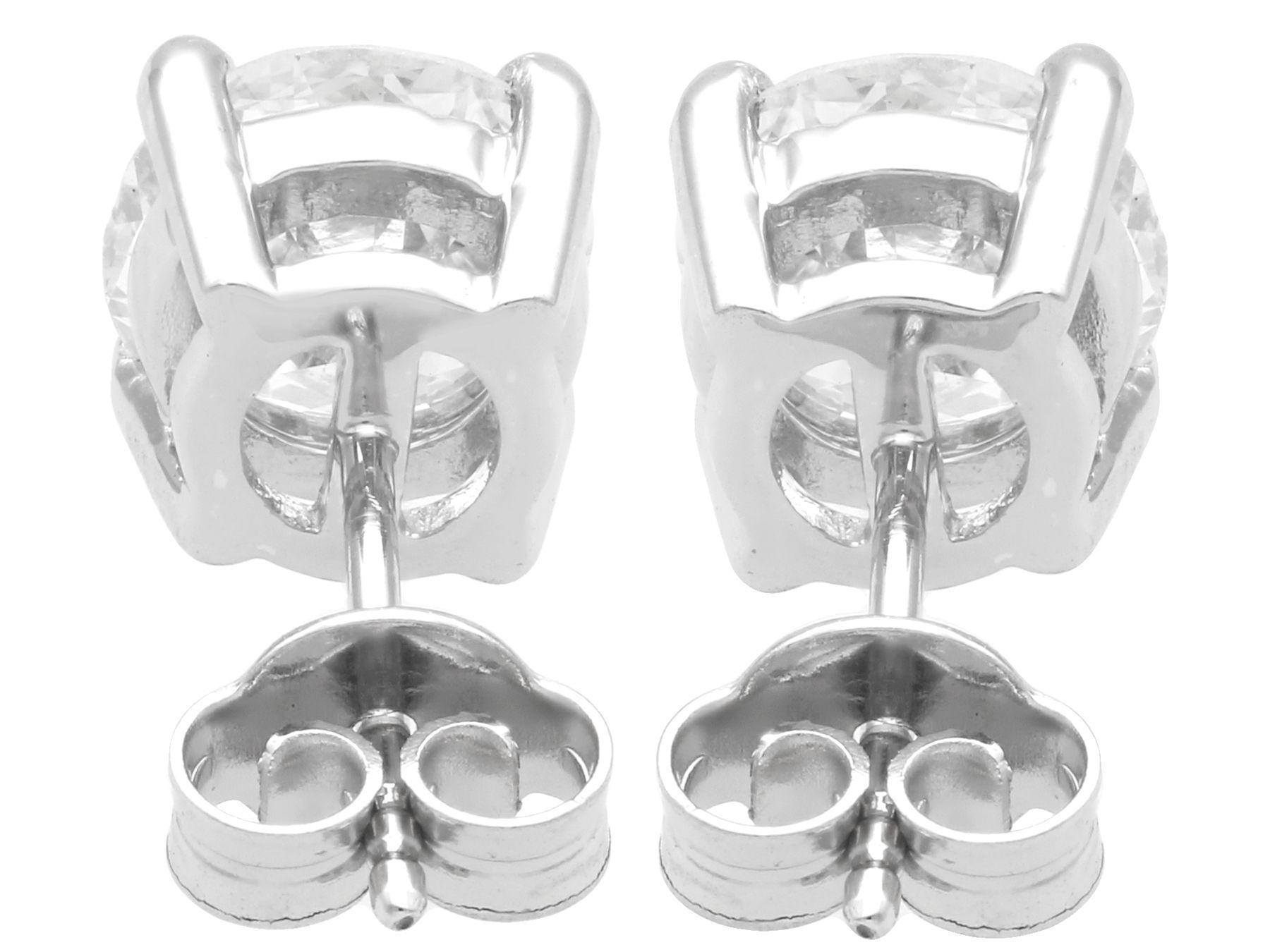 A stunning, fine and impressive pair of antique 2.91 Carat diamond and contemporary 18 karat white gold stud earrings; part of our diverse vintage jewelry and estate jewelry collections.

These stunning, fine and impressive antique earrings with