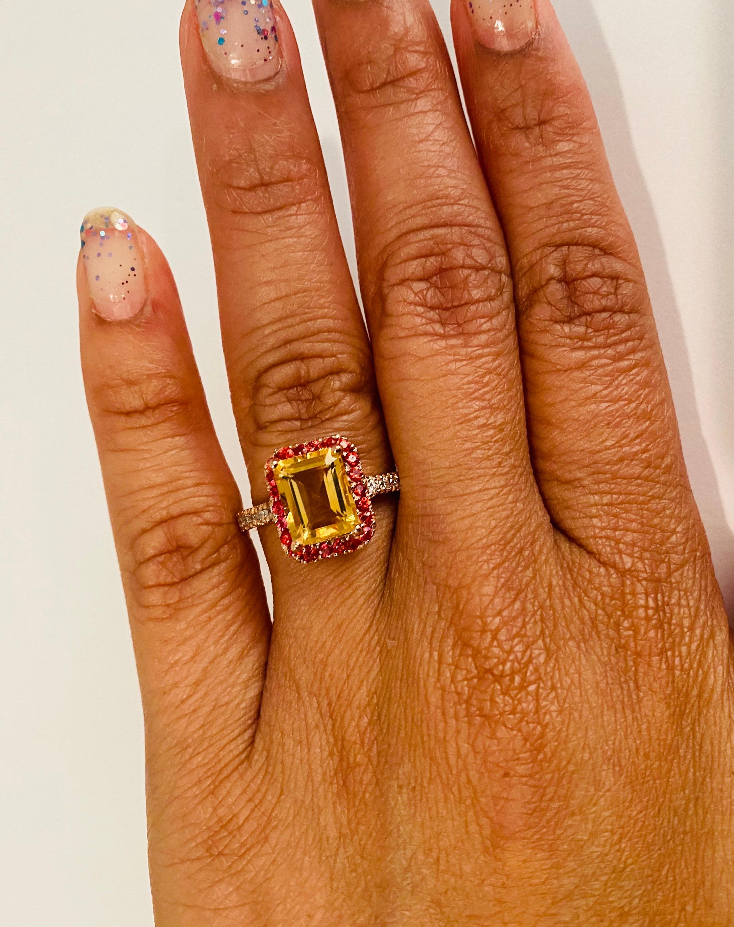 2.91 Carat Emerald Cut Citrine, Sapphire Diamond 14 Karat Gold Engagement Ring In New Condition For Sale In Los Angeles, CA