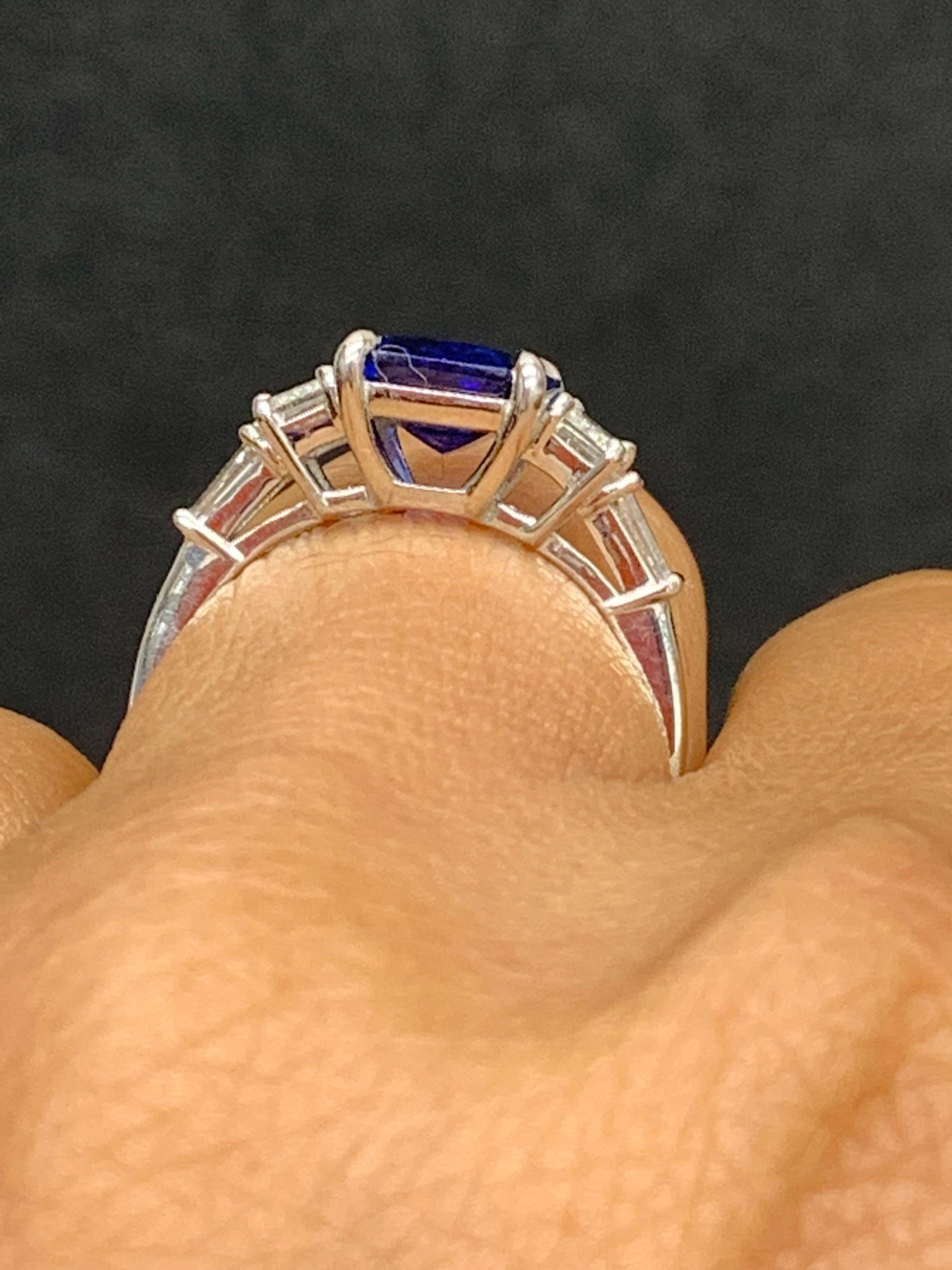 2.91 Carat Emerald Cut Sapphire and Diamond 5 Stone Ring in Platinum In New Condition For Sale In NEW YORK, NY