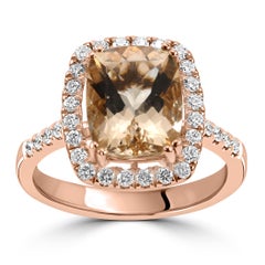 2,91 Karat Morganit Weißer Diamant Rund 14K Rose Gold Verlobungsring