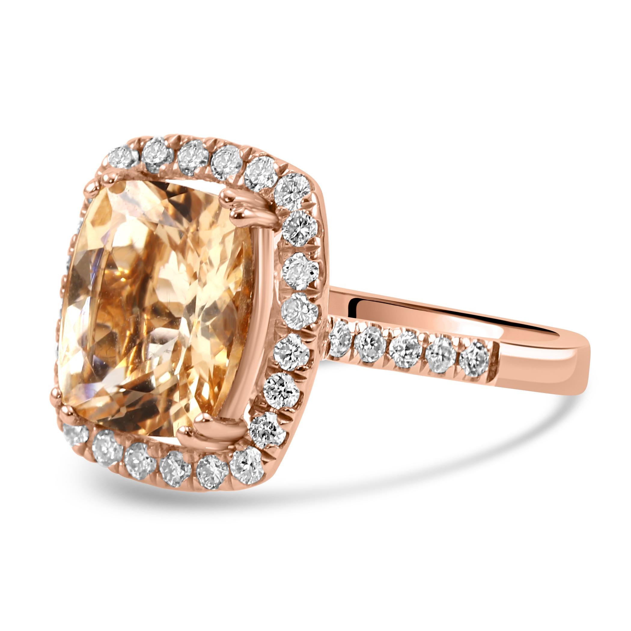 Modern 2.91 Carat Morganite White Diamond Round 14K Rose Gold Engagement Ring For Sale