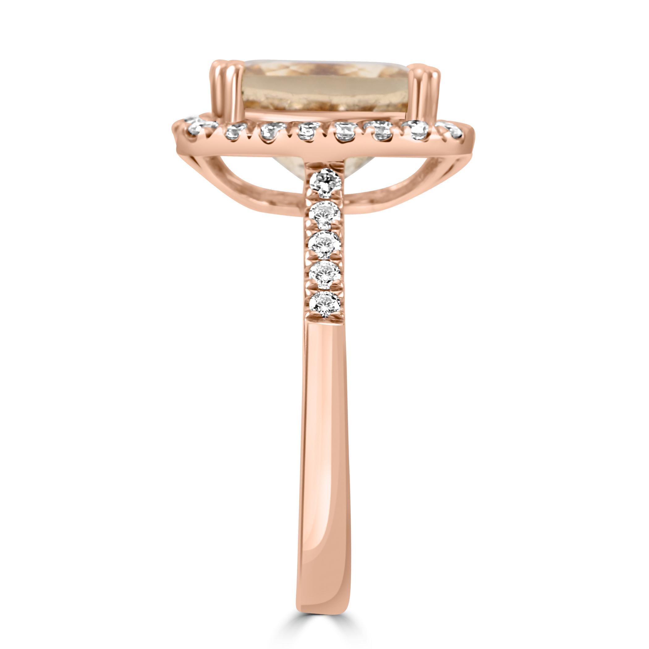Oval Cut 2.91 Carat Morganite White Diamond Round 14K Rose Gold Engagement Ring For Sale