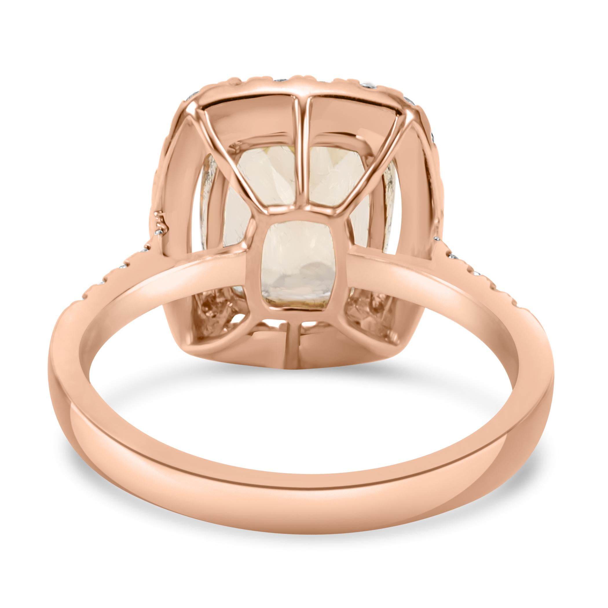 2.91 Carat Morganite White Diamond Round 14K Rose Gold Engagement Ring For Sale 1