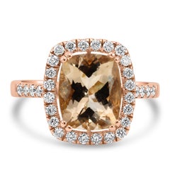2,91 Karat Morganit Weißer Diamant Rund 14K Rose Gold Verlobungsring