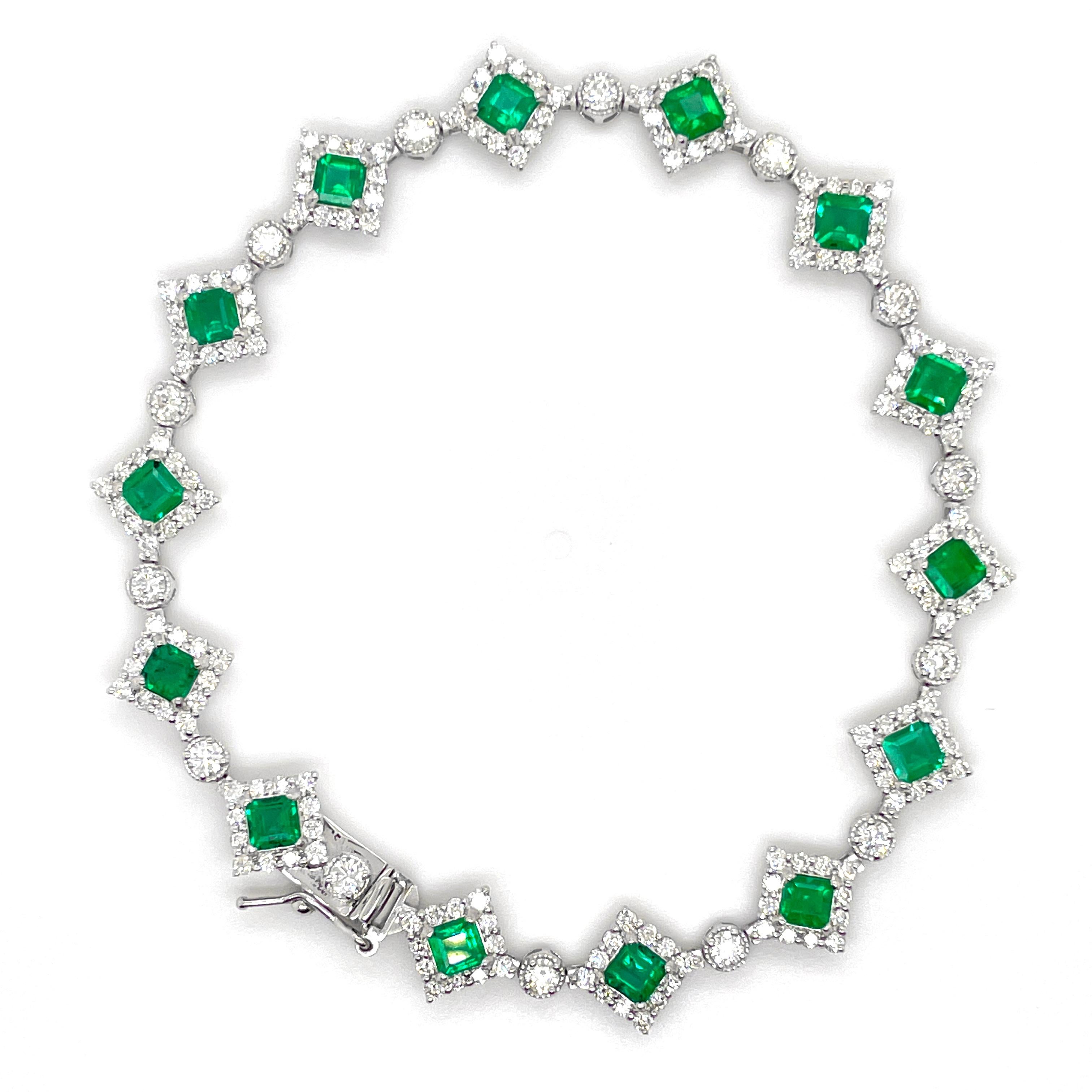 Modern 2.91 Carat Natural Emeralds and Diamonds Tennis Bracelet Set in Platinum