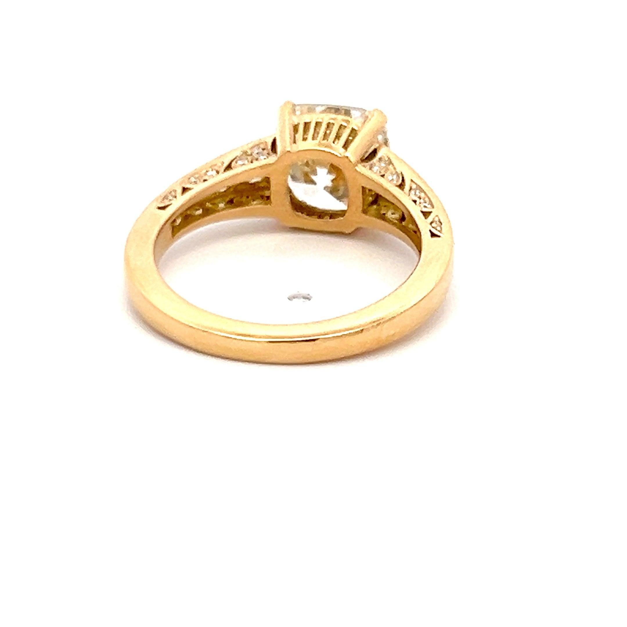 2.91 Carat Old Miner Cut and Old European Diamond 18K YG Engagement Ring For Sale 1