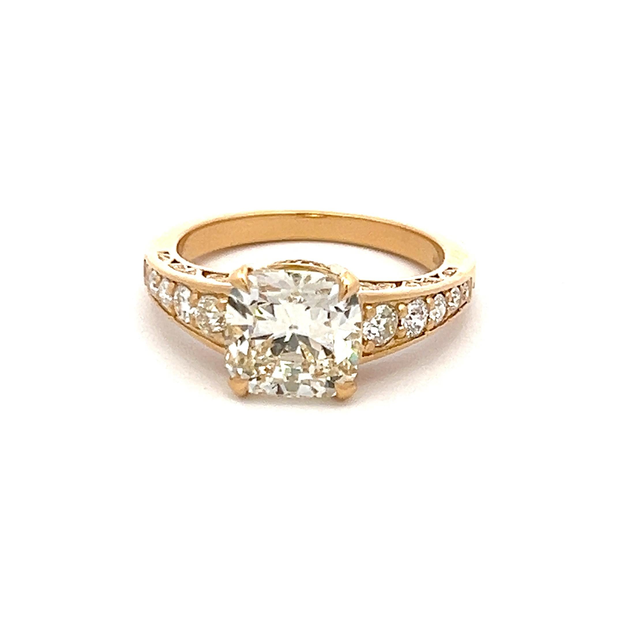 2.91 Carat Old Miner Cut and Old European Diamond 18K YG Engagement Ring For Sale 3