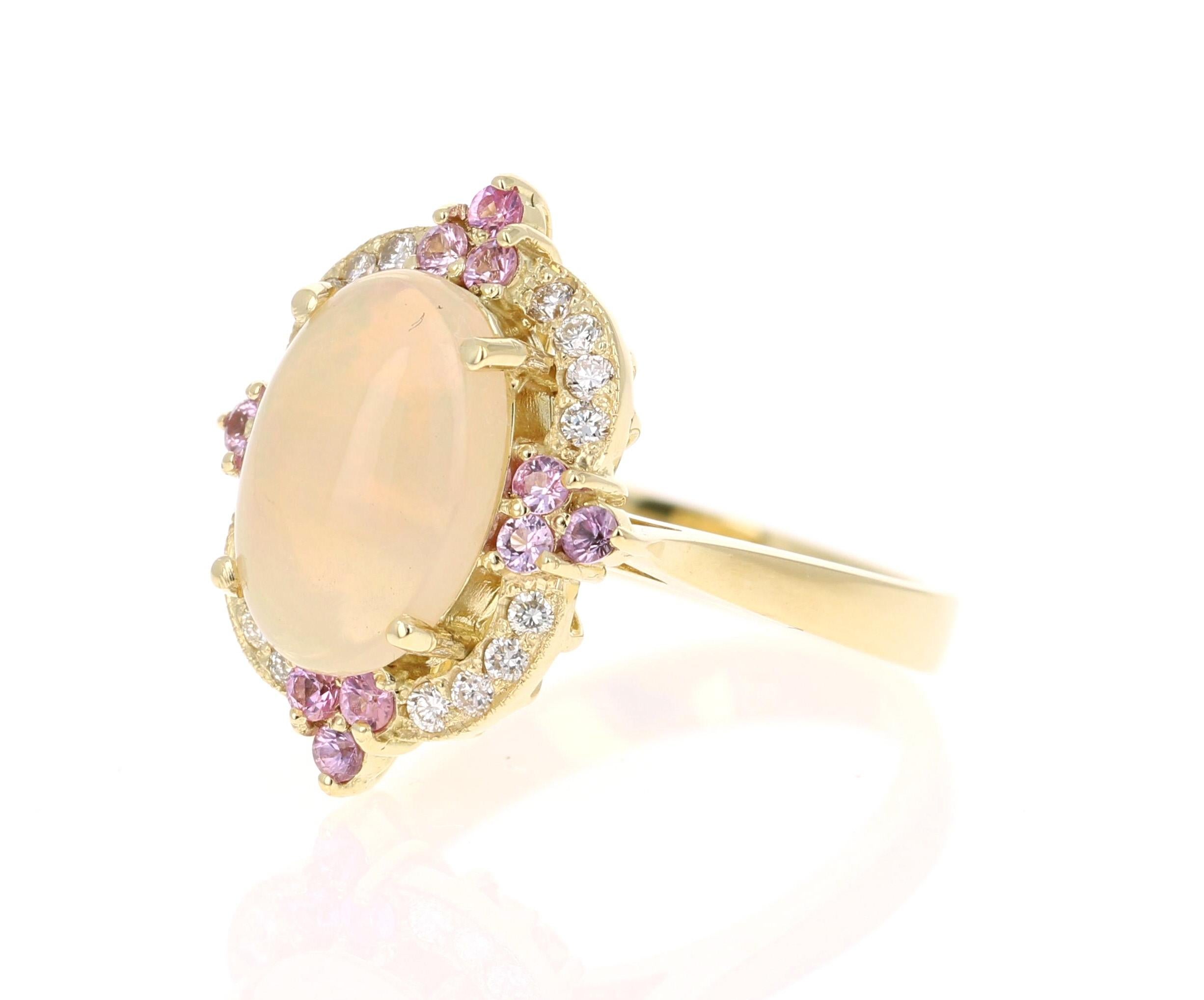 Modern 2.91 Carat Opal Diamond 18 Karat Yellow Gold Ring For Sale