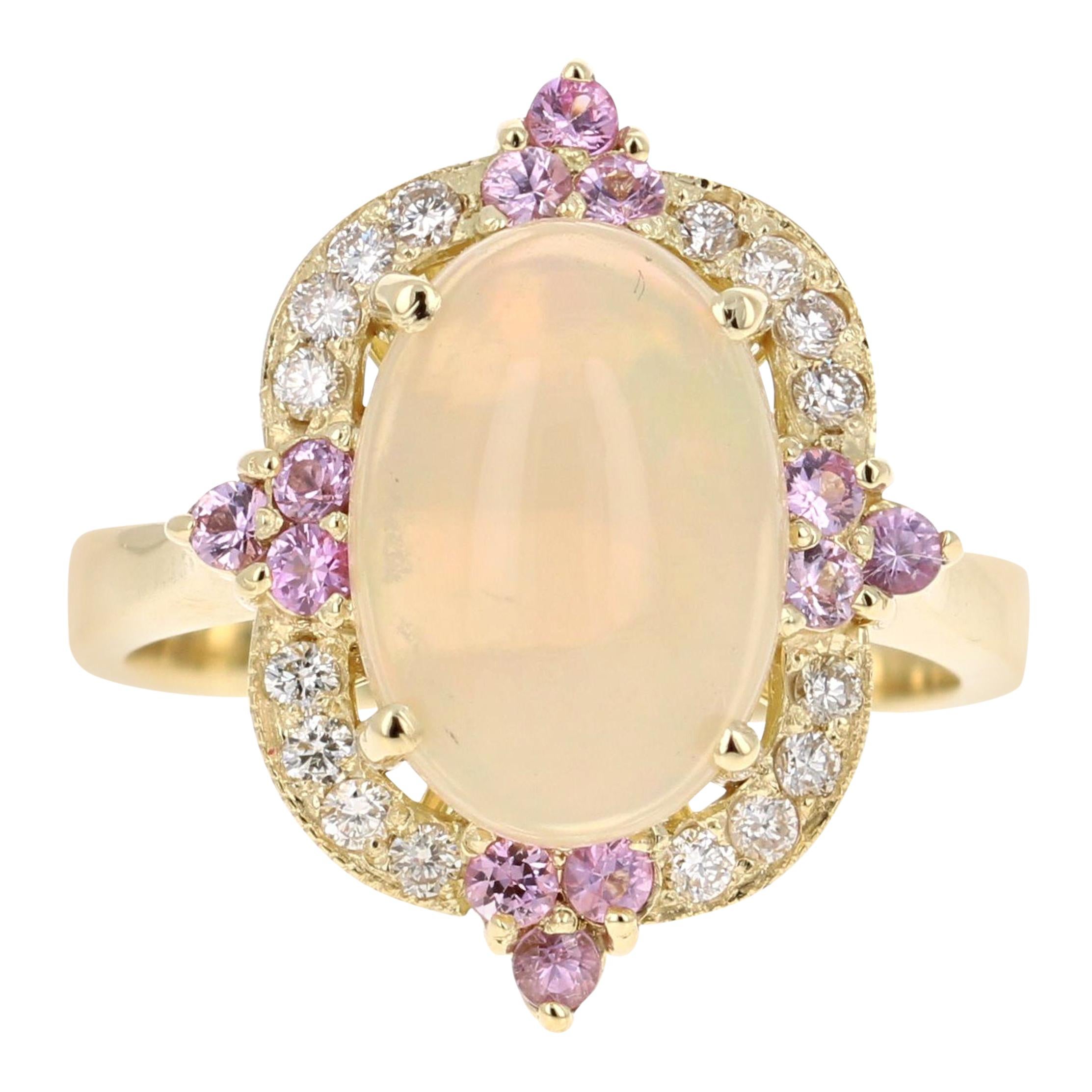 2.91 Carat Opal Diamond 18 Karat Yellow Gold Ring For Sale