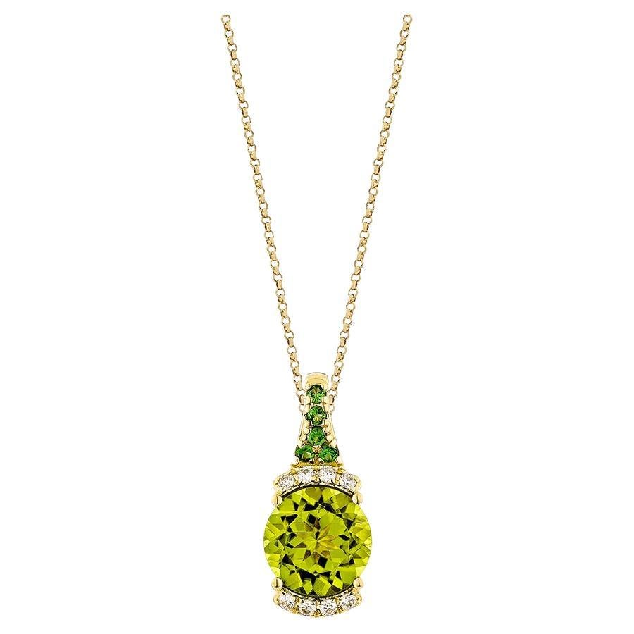 2.91 Carat Peridot Pendant in 18Karat Yellow Gold with Tsavorite and Diamond. For Sale