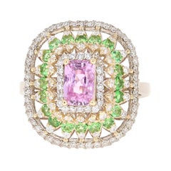 2.91 Carat Pink Sapphire Tsavorite Diamond 14 Karat White Gold Ring GIA Cert