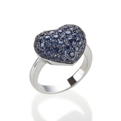 2.91 Carat Round Sapphire Pavé Heart Shape White Gold Cocktail Ring