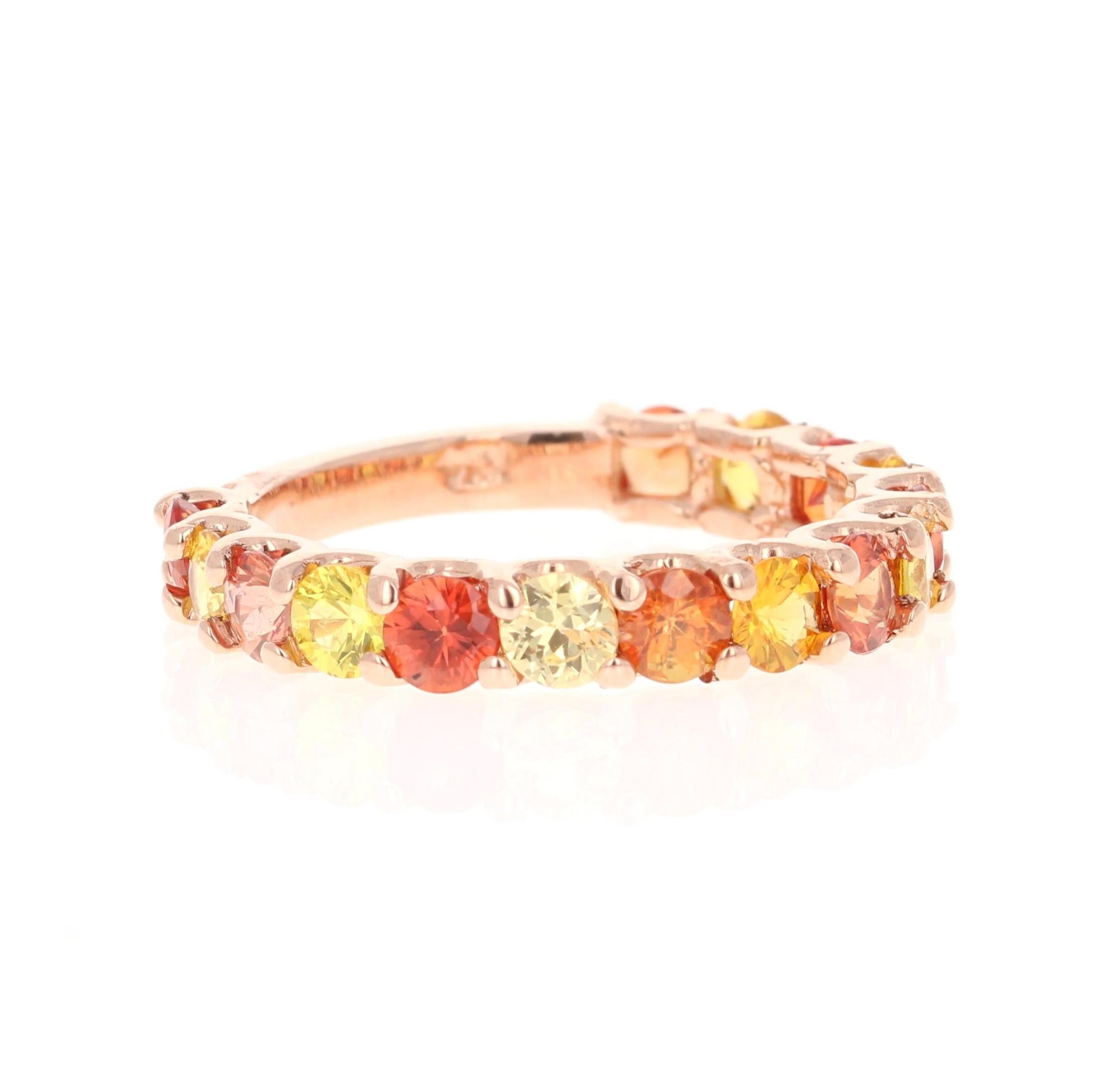 This ring has 15 Round Cut Natural Multi-Colored Sapphires that weigh 2.91 Carats.

The ring is beautifully set in 14 Rose Gold with an approximate weight of 2.9 grams. 

This ring is a size 7 and can be re-sized free of charge. 


