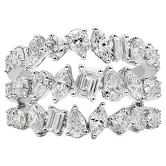 2.91 Carat Total Three Row Mixed Cut Fashion Ring in White Gold