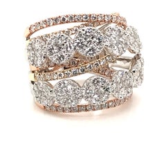 2.91 Carat Tri-Tone Wide Band Facet Diamond Fashion Ring