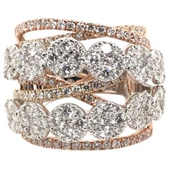 2.91 Carat Tri-Tone Wide Band Facet Diamond Fashion Ring