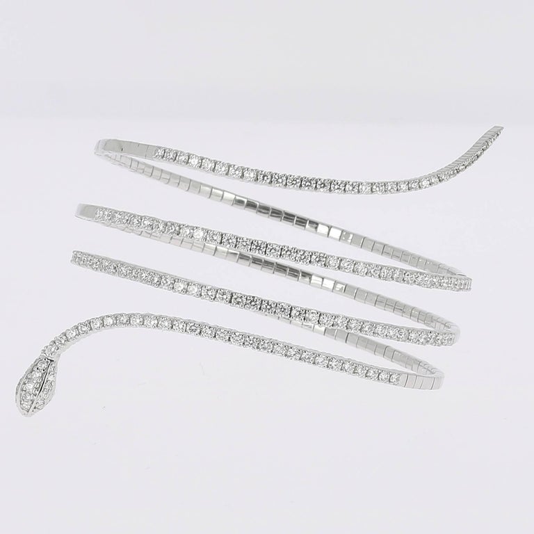 2.91 Carat GVS Round Diamond 18 Karat White Gold Snake Cuff Bracelet ...