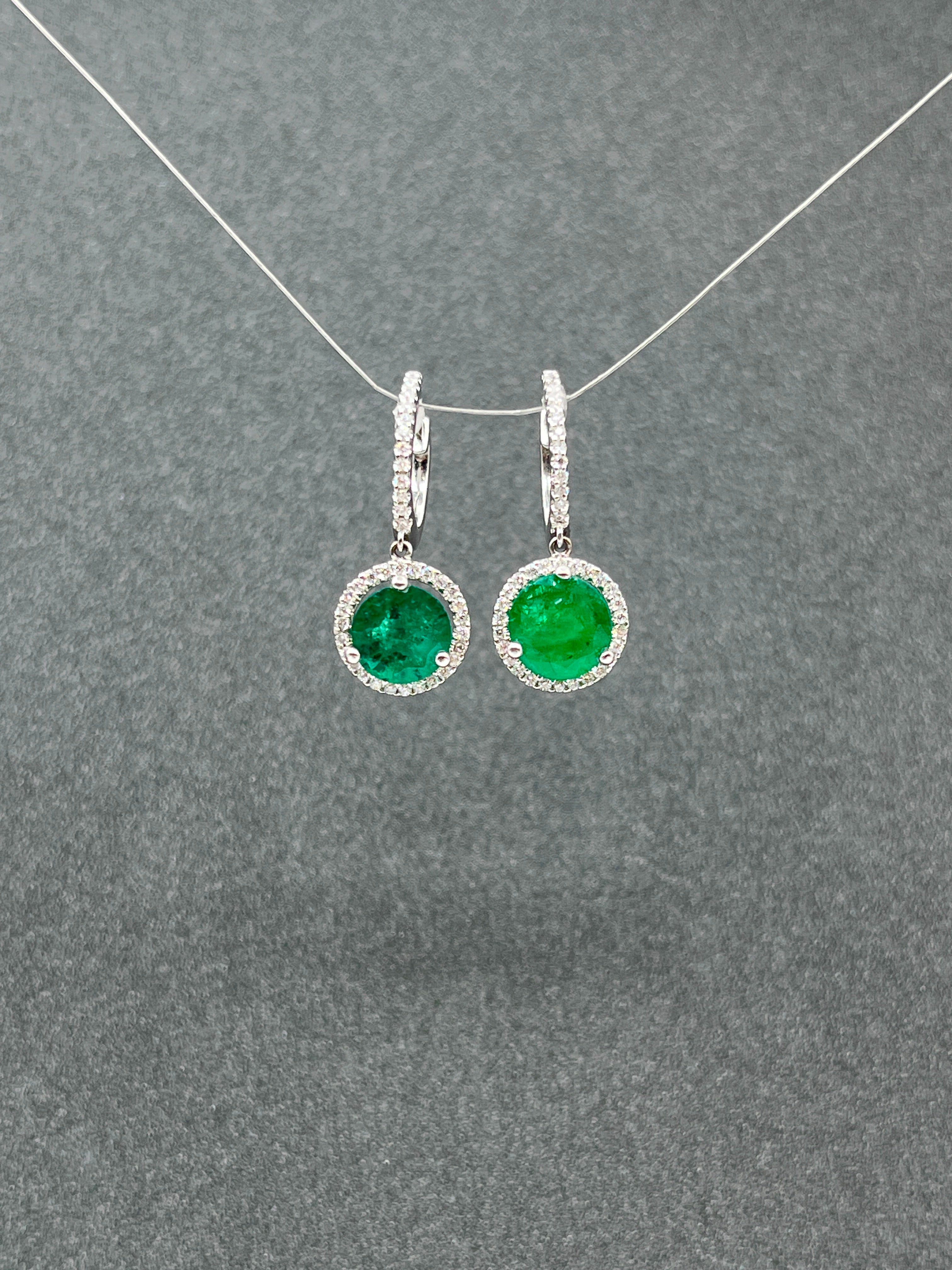 2.91 ct Natural Round Emerald & Diamond Earrings