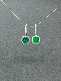 2.91 ct Natural Round Emerald & Diamond Earrings