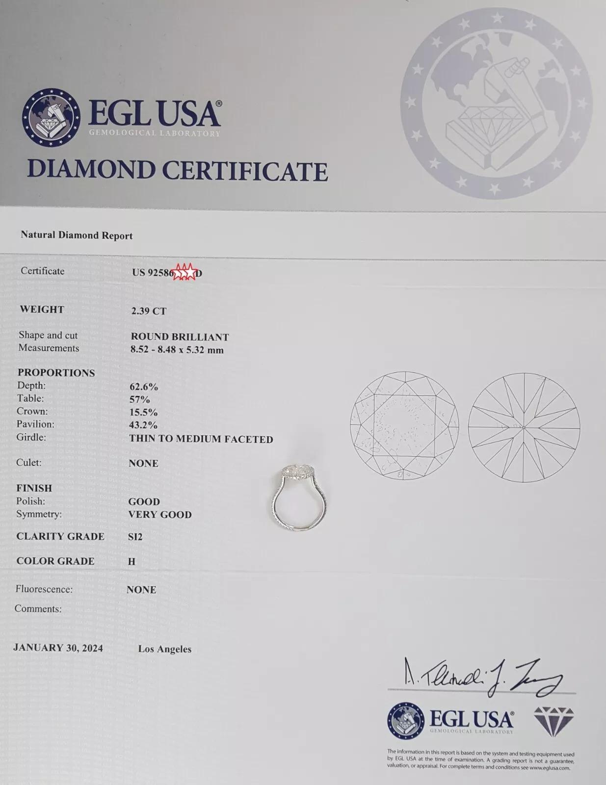 Contemporain 2.91 ct Total Weight 18K White Gold Round Brilliant Cut Diamond Halo Ring en vente