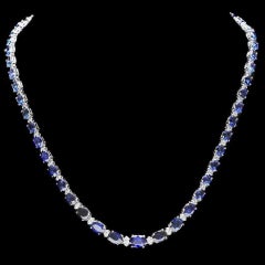29.10 Carat Natural Blue Sapphire and Diamond 14 Karat Solid White Gold Necklace