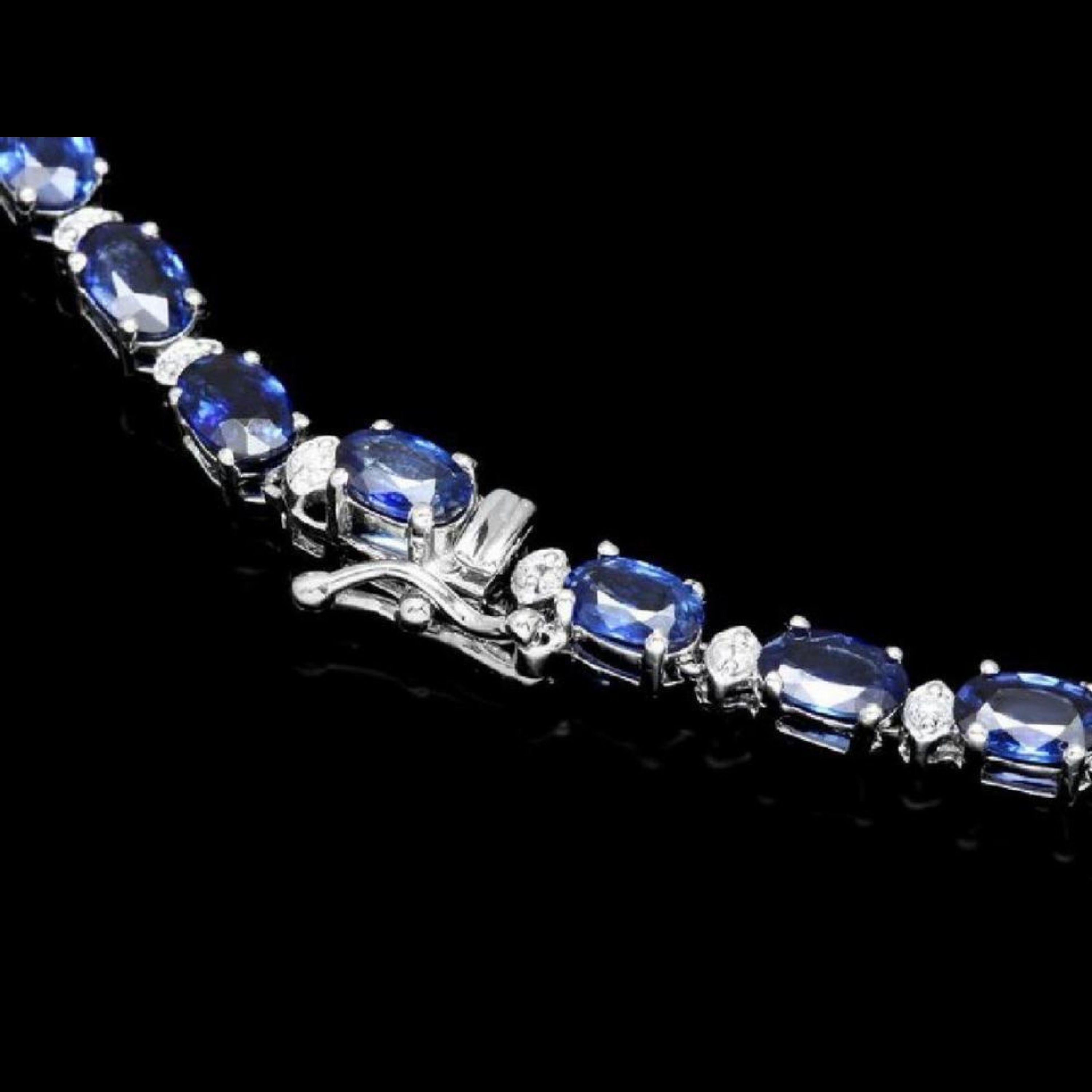 Oval Cut 29.10 Carat Natural Blue Sapphire and Diamond 14 Karat Solid White Gold Necklace
