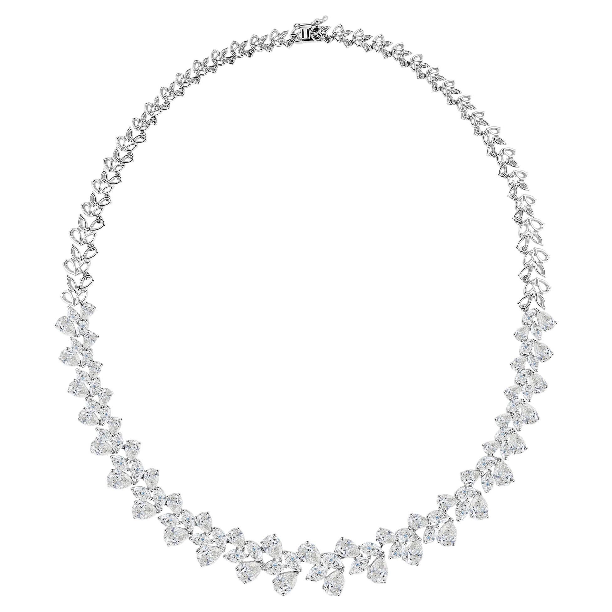 29.12 Carats Natural Diamond Floral Statement Necklace in 18K White Gold