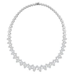 29.12 Carats Natural Diamond Floral Statement Necklace in 18K White Gold