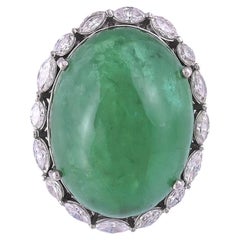 29.12 Carats, Zambian Emerald Cabochon 
Marquise Diamonds Cocktail Ring
