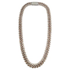 29.15 Carats Diamonds Cuban Two-Tone Necklace Chain 14 Karats Gold 16'' (Collier cubain à deux tons)