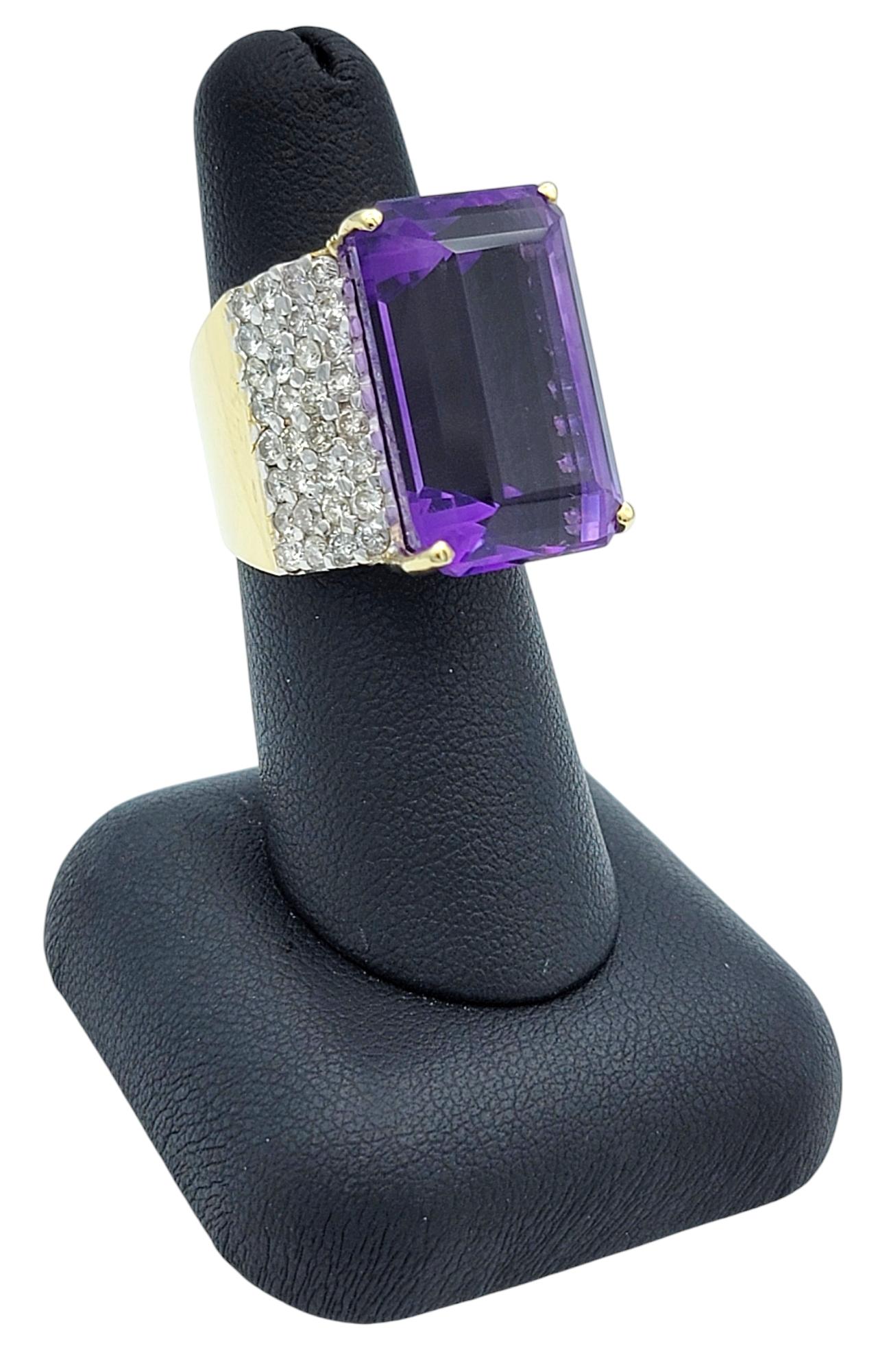 29.16 Carat Emerald Cut Amethyst and Pavé Diamond Cocktail Ring in 14 Karat Gold For Sale 8