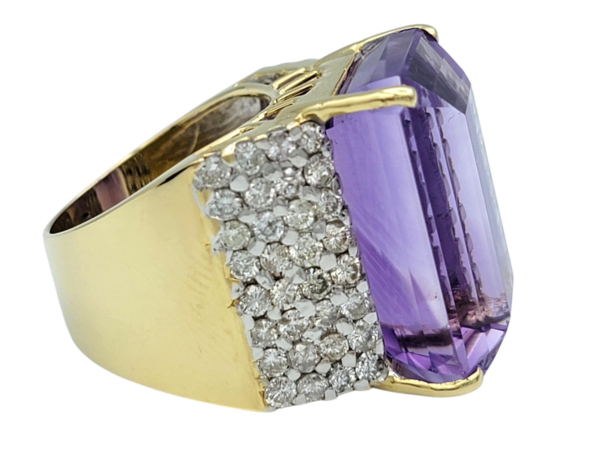 29.16 Carat Emerald Cut Amethyst and Pavé Diamond Cocktail Ring in 14 Karat Gold In Good Condition For Sale In Scottsdale, AZ