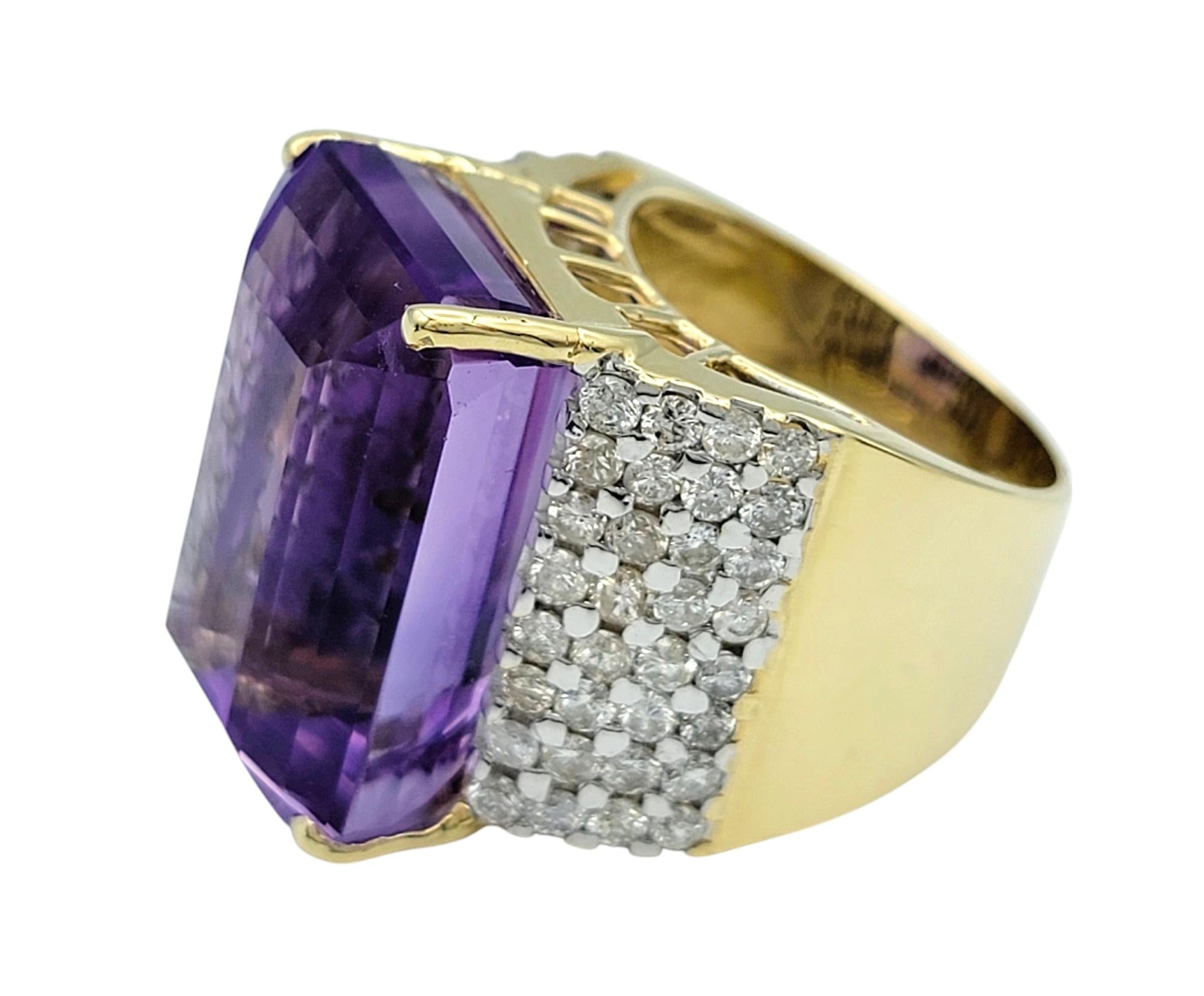 Women's 29.16 Carat Emerald Cut Amethyst and Pavé Diamond Cocktail Ring in 14 Karat Gold For Sale