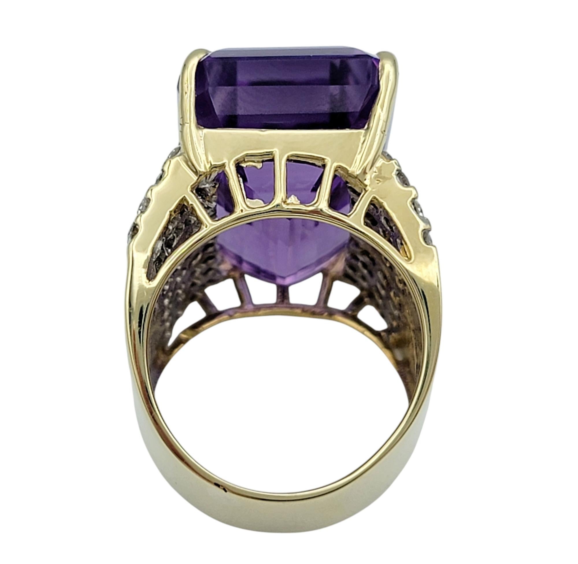 29.16 Carat Emerald Cut Amethyst and Pavé Diamond Cocktail Ring in 14 Karat Gold For Sale 3