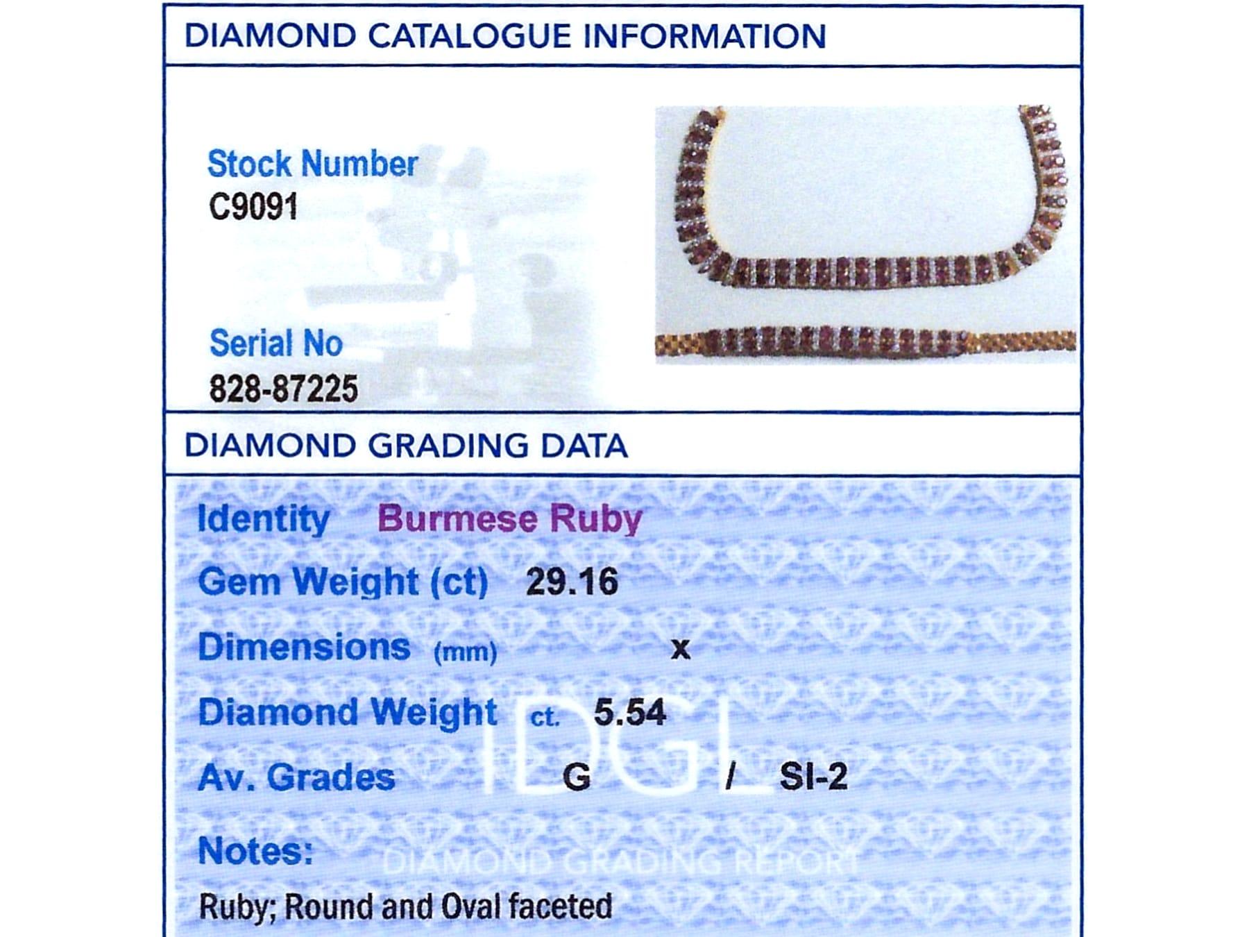 29.16 Carat Ruby, 5.54 Carat Diamond 21k Yellow Gold Necklace and Bracelet Set For Sale 11