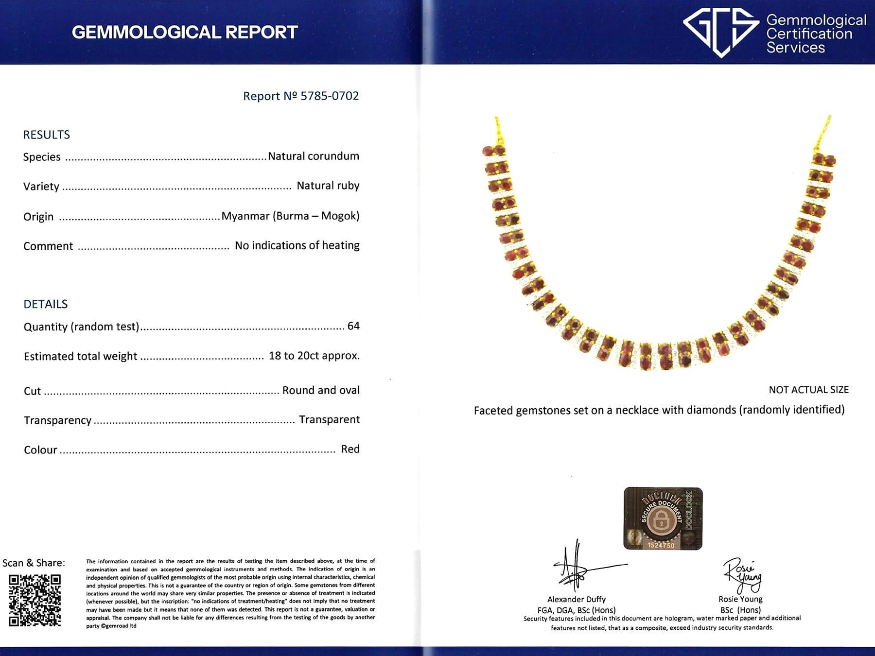 29.16 Carat Ruby, 5.54 Carat Diamond 21k Yellow Gold Necklace and Bracelet Set For Sale 12