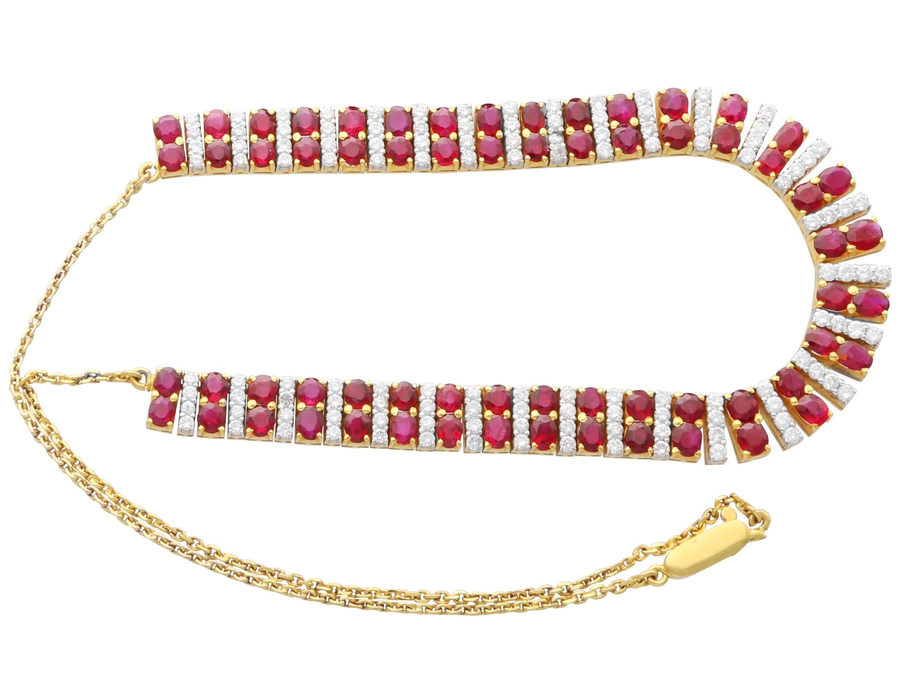 Round Cut 29.16 Carat Ruby, 5.54 Carat Diamond 21k Yellow Gold Necklace and Bracelet Set For Sale
