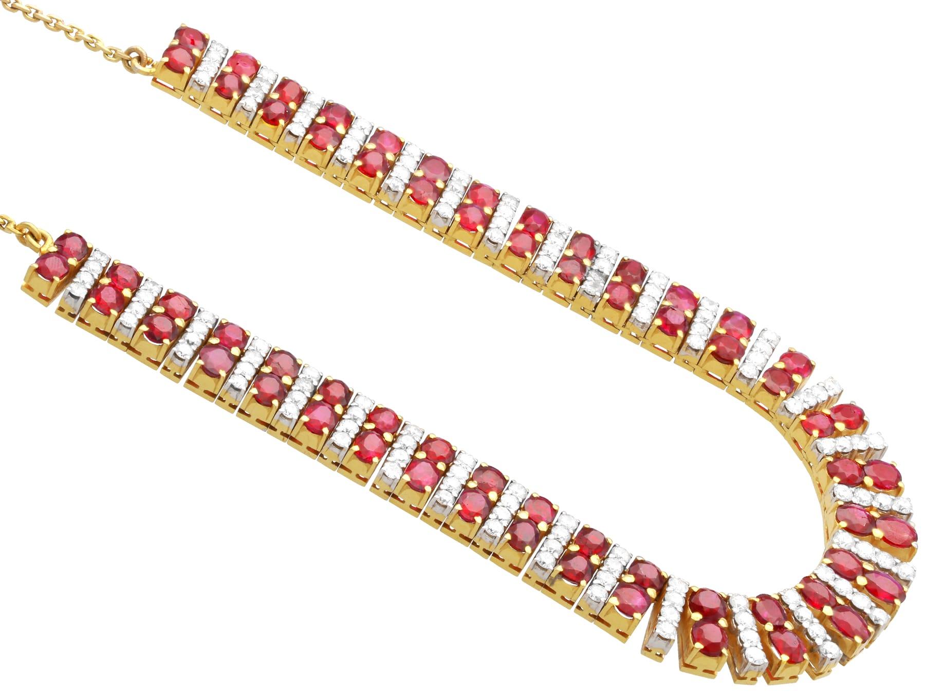 Women's or Men's 29.16 Carat Ruby, 5.54 Carat Diamond 21k Yellow Gold Necklace and Bracelet Set For Sale