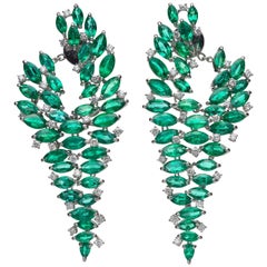 29.17 Carat Marquise Emerald Diamond 18 Karat White Gold Chandelier Earrings