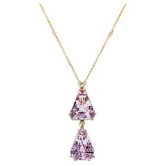 29.17 Carats Kunzite and Diamond Yellow Gold Necklace