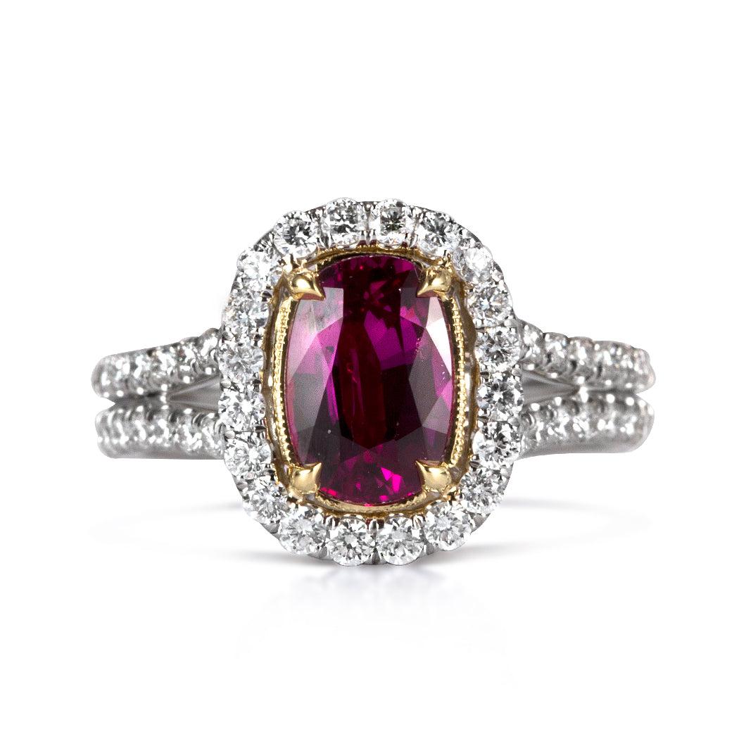 2.91ct Cushion Cut Ruby and Diamond Ring For Sale