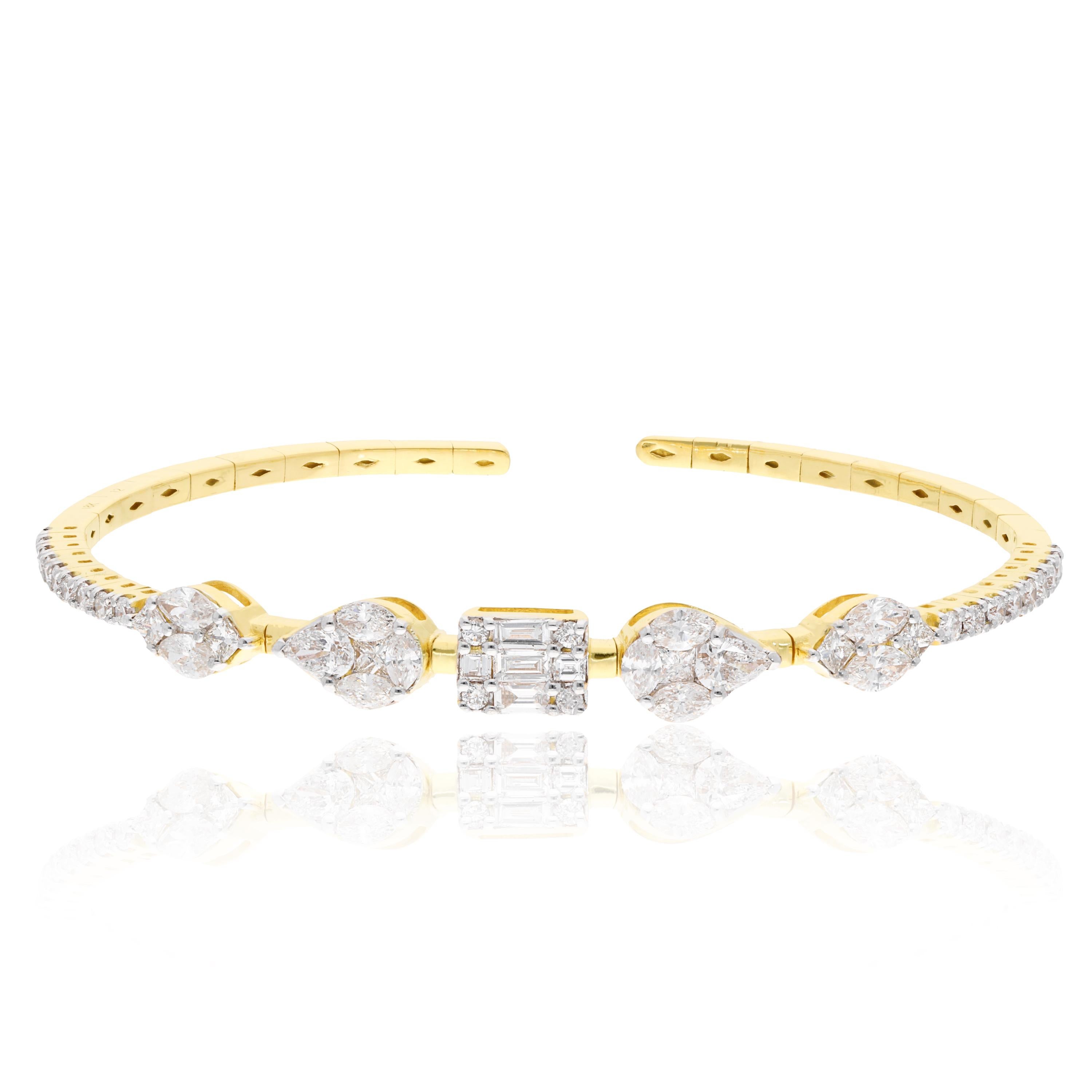 2.91Ct Delicada Pulsera Brazalete de Diamantes de Corte Mixto Joyas de Oro Amarillo de 14K en venta 1