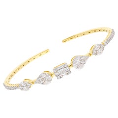 2.91Ct Delicate Mixed Cut Diamond Cuff Bangle Bracelet 14K Yellow Gold Jewelry