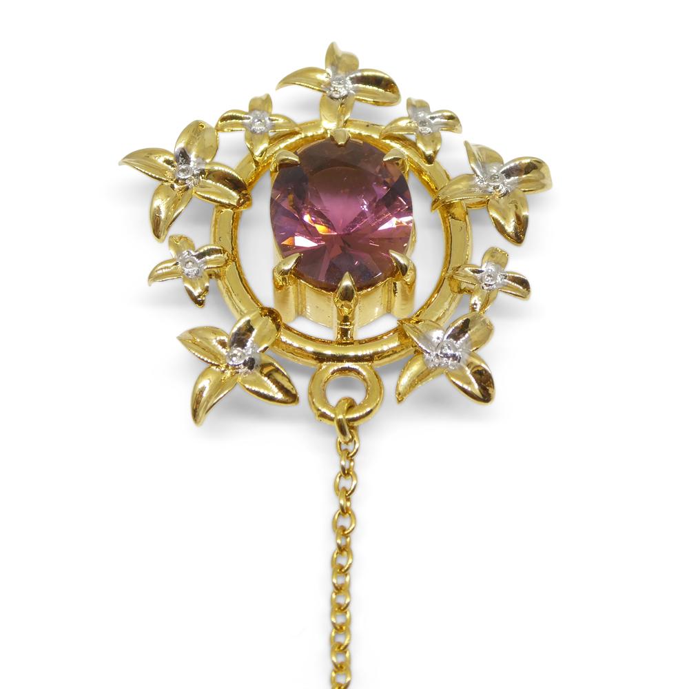 2.91ct Pink Tourmaline, Diamond Pendant set in 14k Yellow Gold, designed by Bell For Sale 4