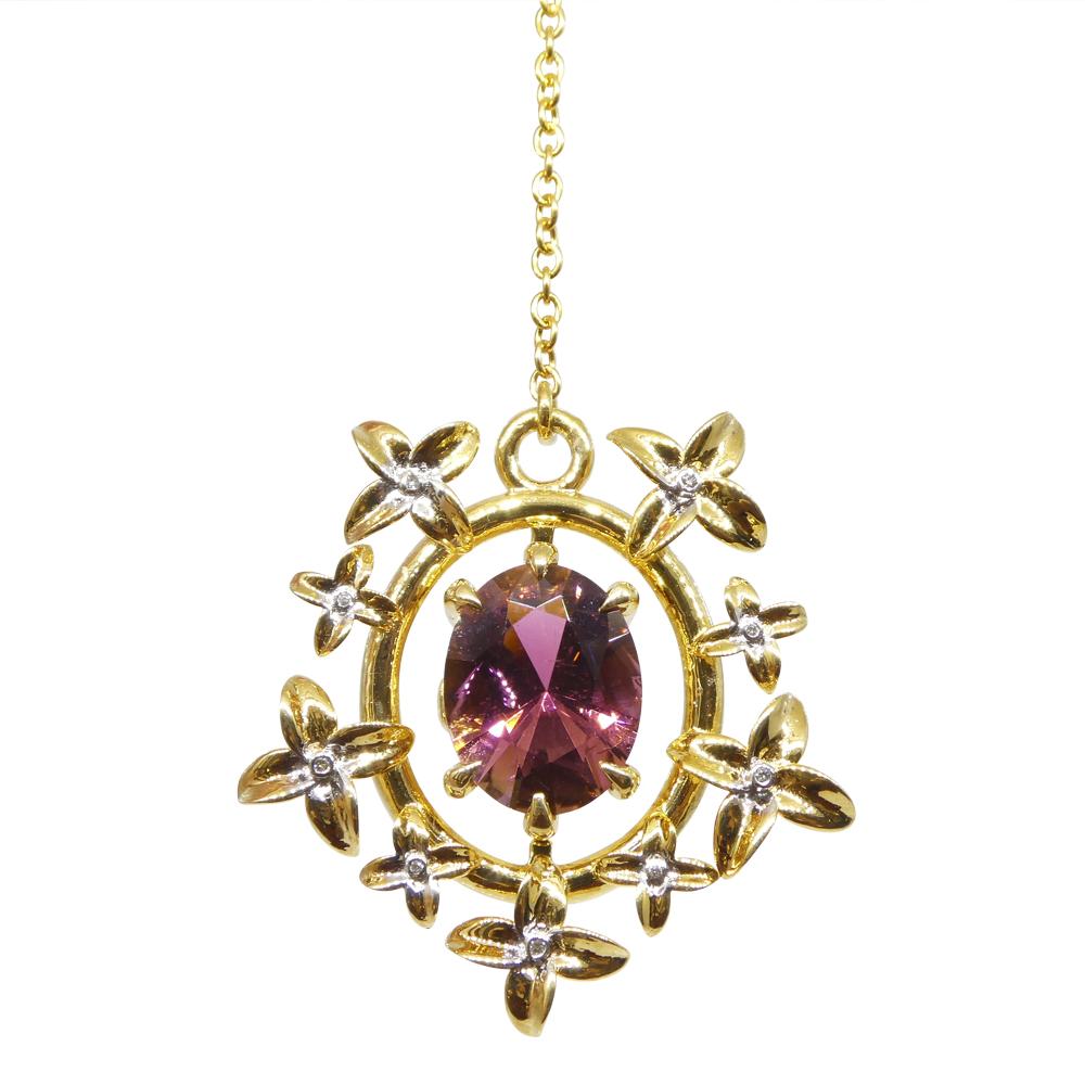 2.91ct Pink Tourmaline, Diamond Pendant set in 14k Yellow Gold, designed by Bell For Sale 6